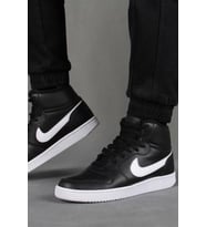 Nike Ebernon Mid Triple Leather Erkek Sneaker Hakiki Deri Bilekli Spor Ayakkabı Siyah