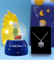 Mini Küçük Prens Kar Küresi & Mavi Taşlı Kar Tanesi Kolye Hediye Seti