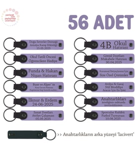 Özel Kurslar İçin Tanıtım Hediyesi 56'lı Set, Firmaya Özgü Yazılı Deri Anahtarlık, Mor & Lacivert (Lila - Mor)