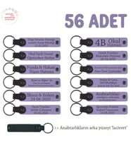 Özel Kurslar İçin Tanıtım Hediyesi 56'lı Set, Firmaya Özgü Yazılı Deri Anahtarlık, Mor & Lacivert (Lila - Mor)
