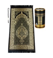 Çeyizlik Hediyelik Silindir Kutulu, İnci Tesbihli Seccade Seti - Kabeli (Siyah)