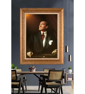 Altın Varaklı Çerçeveli Paspartulu Atatürk Tablo nh260 (Gold)