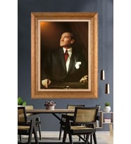 Altın Varaklı Çerçeveli Paspartulu Atatürk Tablo nh260 (Gold)