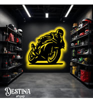 Destina Ahşap Motosiklet Temalı Led Tablo- Kişiselleştirilebilir. (Sarı)