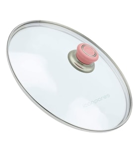 Tencere İle Uyumlu Sahan Tava Cam Kapağı Kapak 14 cm Pembe Tutma Tepesi