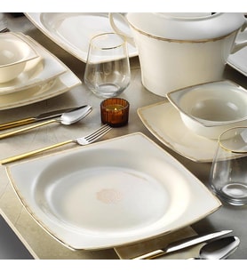 Kütahya Porselen Bone Mare 62 Parça 1139721 Desenli Yemek Takımı
