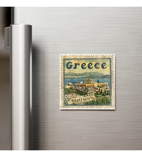 Yunanistan Greece - Posta Pulu Temalı Ülke - Baskılı Buzdolap Magneti Kare - 9x9 cm