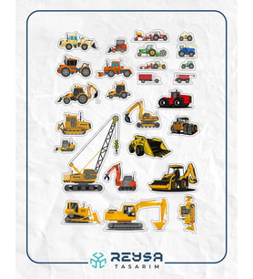 İş Makineleri Sticker Set-1 19 Parça Telefon, Tablet, Defter, Laptop Sticker