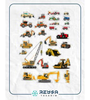 İş Makineleri Sticker Set-1 19 Parça Telefon, Tablet, Defter, Laptop Sticker
