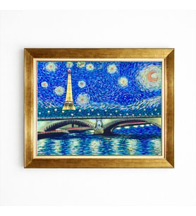 Tablore Gold Çerçeveli Yıldızlı Gece Eyfel Kulesi Tablosu Van Gogh Tarzı Paris Kanvas Tablo Duvar Dekoru