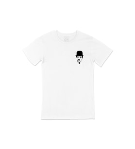 Charlie Chaplin Face Cep Logo Tasarımlı Beyaz Tişört