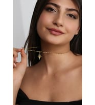Kadın 925 Ayar Gümüş Zirkon Taşlı Kutup Yıldızı Kolye (Gold)