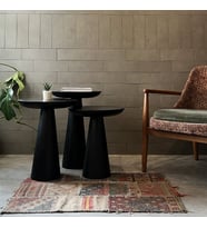 3'lü Zigon Mantar Sehpa Mushroom  Masif Ahşap Modern Yan Sehpa Takımı (Siyah)