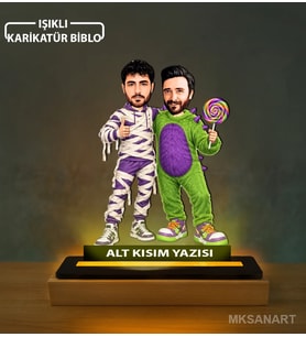Kişiye Özel Arkadaş Mor Eşofmanlı Mumya Karikatürlü 14 cm MDF Işıklı Biblo - Arkadaşa Hediye Arkadaşa Doğum Günü Hediyesi