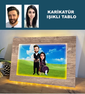 Kisiye Özel Karikatür KARADENİZ ÇİFT, SEVGİLİ, EVLİ IŞIKLI TABLO 1