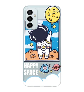 Samsung Galaxy M23 Uyumlu Astronot Desenli Şeffaf Telefon Kılıfı