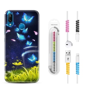 Huawei P20 Lite Mate 10 20 Lite Pro P40 Lite KılıfKablo Koruma Spiral Silikon Neon Butterflys 1309