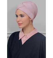 Pudra Pratik Hazır Geçmeli Tesettür Bone Fukuro Piliseli Çapraz Büzgülü 1822_06