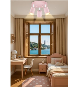 Toz Pembe Üçlü GU10 LED Spot Başlık Modern Tavan Avize Çocuk Odası Bebek Odası