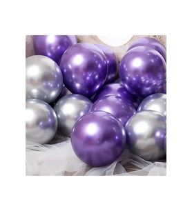 10 Adet Metalik Mor Gümüş Renk Balon
