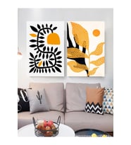 Ev Salon Güneş Dağ Yaprak Papatya Ay Picasso Manzara Dekor Konsept Tablo MDF Baskı 2'li Tablo Seti