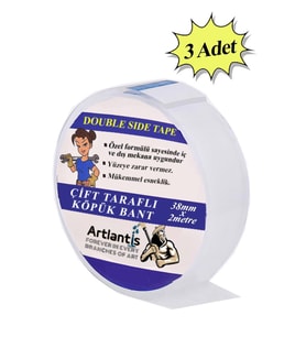 Çift Taraflı Bant Köpük Bant 38mm x 2mt 3 Adet Çerçeve Tablo Halı Yapıştırma Bandı İç Ve Dış Mekan Süper Güçlü Köpük Bant