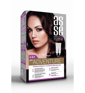 Asse Adventure Set Saç Boyası, Kalıcı ve Canlı Renkler 1+1 Kullanım Seti No4.64 Kestane Kızıl Bakır