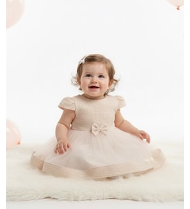 0-24 Yaş Kız Bebek Çocuk Tül Abiye Elbise Pembe 1040