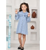 Kız Çocuk Gömlek Yakalı Jean Elbise 12171 EFTELYA (Mavi)