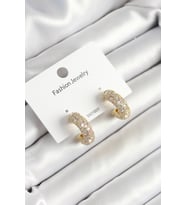 Pirinç Zirkon Taşlı Halka Model Gold Renk Kadın Küpe - TJ-BKP10634