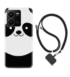 Vivo Y35 Kılıf Silikon Boyun Askılı İpli Desenli Silikon Sevimli Panda 1794