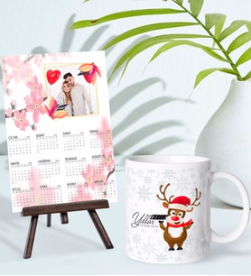 BK Gift Kişiye Özel Yılbaşı Tasarımlı Kupa Bardak ve 13x18cm Fotoğraf Kartlı Şövaleli 2024 Takvim Hediye Seti-47
