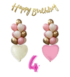 1 Yaş Pembe Doğum Günü Balon Seti 16inç Pembe Rakam Happy Birthday Bannerlı Set (04)