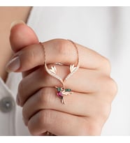 Vaoov 925 Ayar Gümüş Dal ve Arı Kuşu Kolye (Rose)