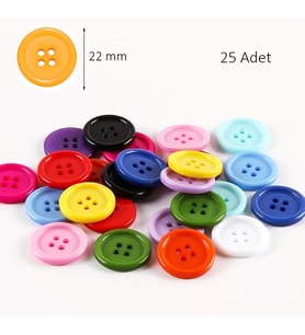 Yuvarlak Renkli Düğme Rengarenk Düğme 2,2 cm - 25 Adet
