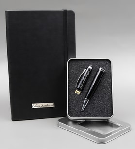 Kişiye Özel Siyah Defter & 32 gb Usb Siyah Kalem Hediye Seti