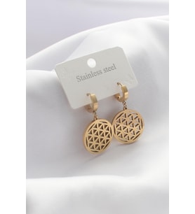 Çelik Gold Renk Motif İşleme Kadın Küpe