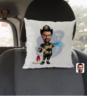 BK Gift Kişiye Özel İtfaiyeci Karikatürlü Kare Araç Koltuk Yastığı-1