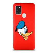 Samsung Galaxy A21S Soft Premier Kapak Donald Duck-F Tasarımlı Silikon Kılıf - Kırmızı (Şeffaf)