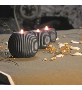 DEKORATİF ÜÇLÜ TEALIGHT TASARIM MUMLUK SETİ - MUM HEDİYELİDİR (Antrasit)