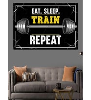 Eat Sleep Train Repeat Motivasyon Dekoratif Kanvas - Mdf Ahşap Tablo