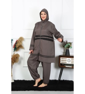 Akbeniz Büyük Beden Tesettür Mayo 7XL-8XL-9XL-10XL Füme 55010