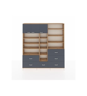 Arges Gardrop 17 Raflı 6 Çekmeceli 3 Kapaklı 220x30x243 Çam-Antrasit