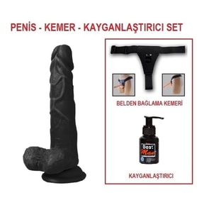 LilituShop 19 cm Belden Bağlamalı Realistik Dildo Siyahi Penis Set