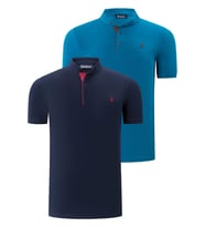 Dewberry Erkek Pamuklu Tişört 2'li Set Koyu Turkuaz-Lacivert T8560 Günlük Giyim, T-Shirt, Hafta Sonu Kombini