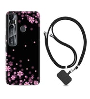 Tecno Spark 6 6 Go 8C 8 Pro 7 7 Pro Kılıf Boyun Askılı Silikon Black flowers 1391