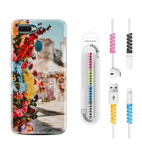 Oppo A5S A15 A16 A54 A55 A73 A74 Kılıf Kablo Koruma Spiral Silikon Gerçek Çiçekler 1743