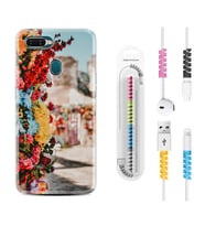 Oppo A5S A15 A16 A54 A55 A73 A74 Kılıf Kablo Koruma Spiral Silikon Gerçek Çiçekler 1743