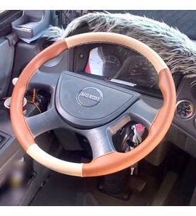 DİKİŞLİ DİREKSİYON KILIFI AÇIK BEJ DERİ TABA DERİ SİYAH DİKİŞLİ ISUZU NOVO İÇİN