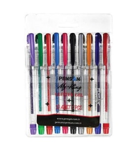 Simli Jel Kalem Fosforlu Kalem 10 Adet Pensan Glitter Gel Simli Kalem 10'lu Paket (Karışık)